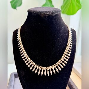 925 Sterling Silver Modernist Spike Fringe Statement Necklace Made In Italy, 17”